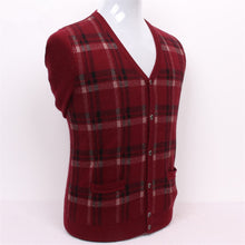 Load image into Gallery viewer, pure goat cashmere thick knit men plaid cardigan sweater Vneck grey 2color S/3XL