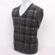 Load image into Gallery viewer, pure goat cashmere thick knit men plaid cardigan sweater Vneck grey 2color S/3XL