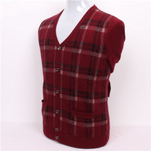 Load image into Gallery viewer, pure goat cashmere thick knit men plaid cardigan sweater Vneck grey 2color S/3XL